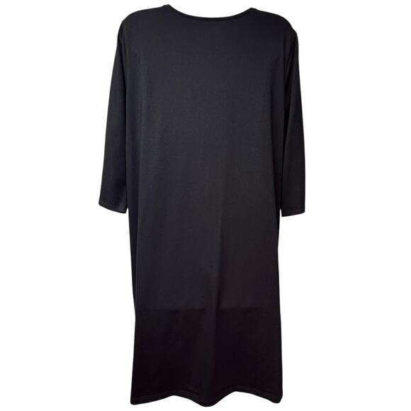 Eileen Fisher Size Medium Dress Black Knee Length Organic Cotton Pockets V-Neck - Picture 3 of 5